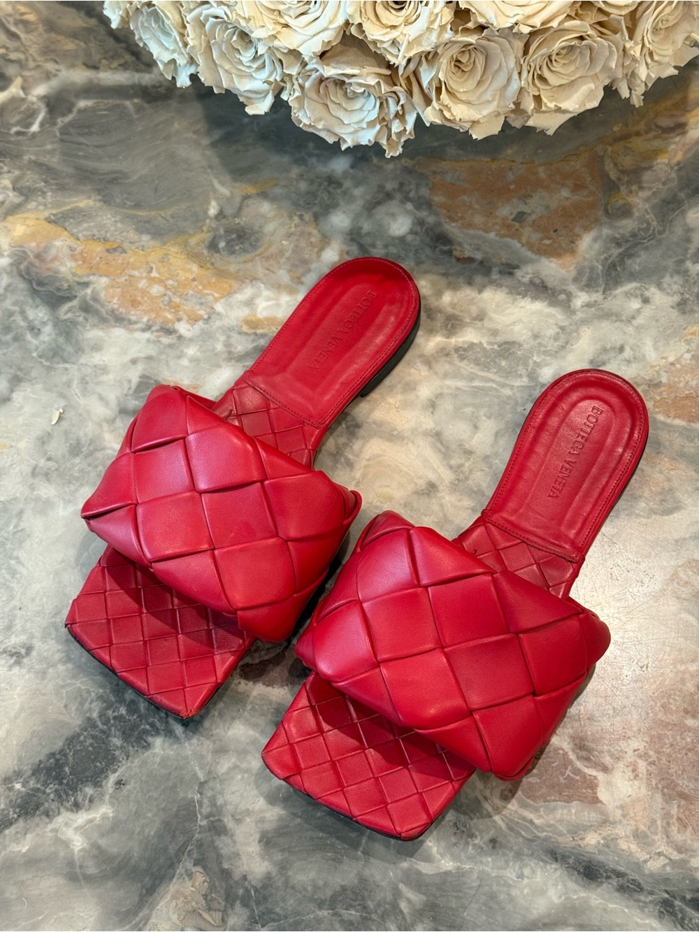 Bottega Veneta Intrecciato BV Lido Flat Slide Sandals Red Leather EU 40 - Picture 4 of 8